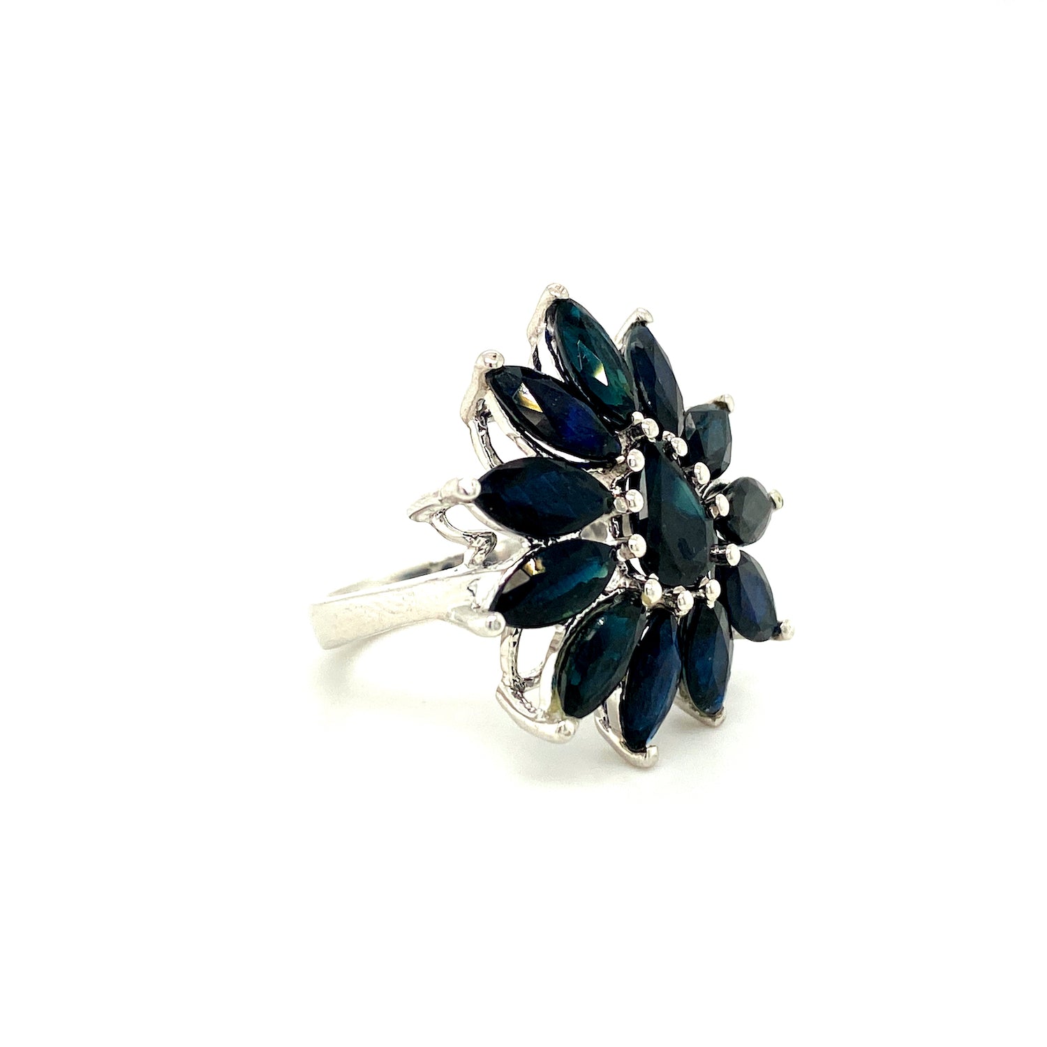 Natural Sapphire and Diamond Gemstone 925 Sterling Silver Ring - Side View | Paraiso Jewels