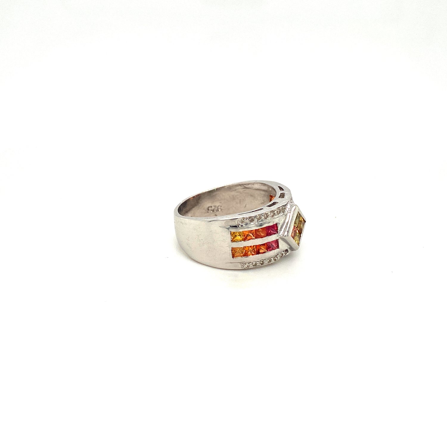 Natural Multi Sapphire and Diamond Gemstone 925 Sterling Silver Ring - Side View | Paraiso Jewels