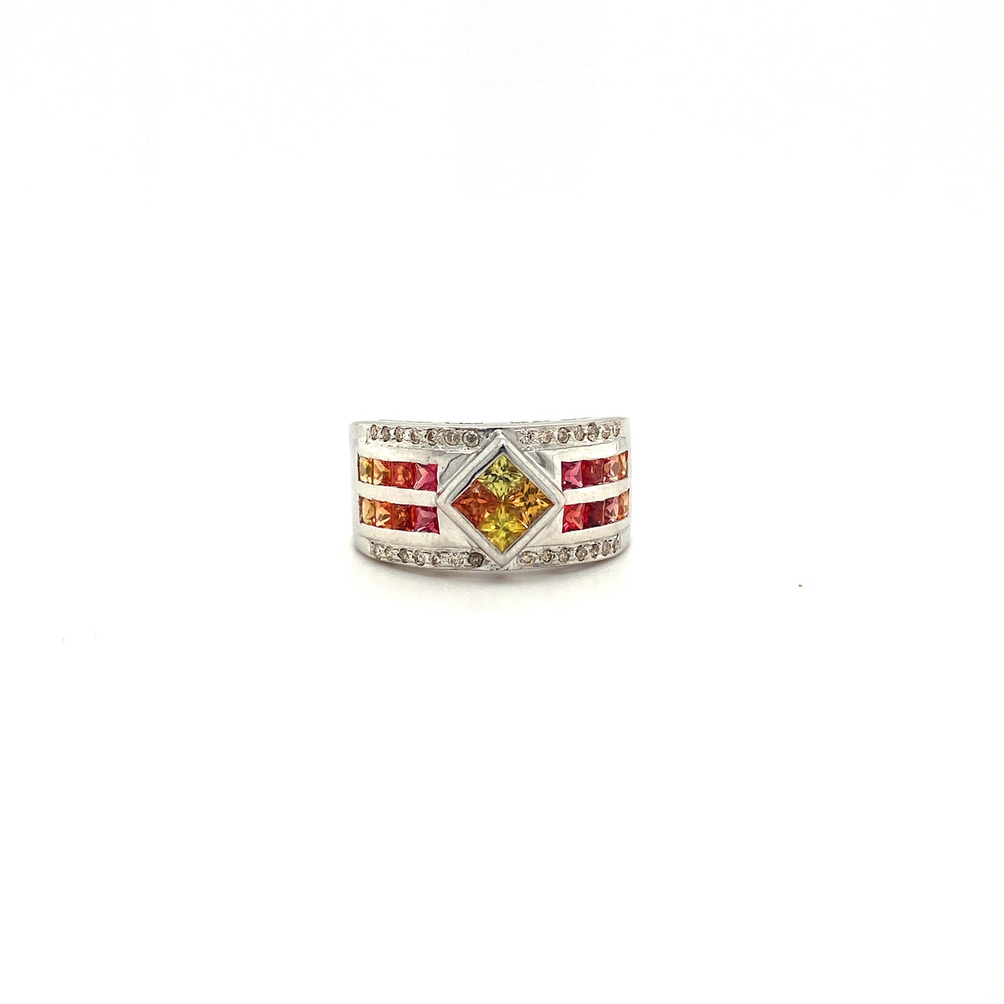 Natural Multi Sapphire and Diamond Gemstone 925 Sterling Silver Ring | Paraiso Jewels