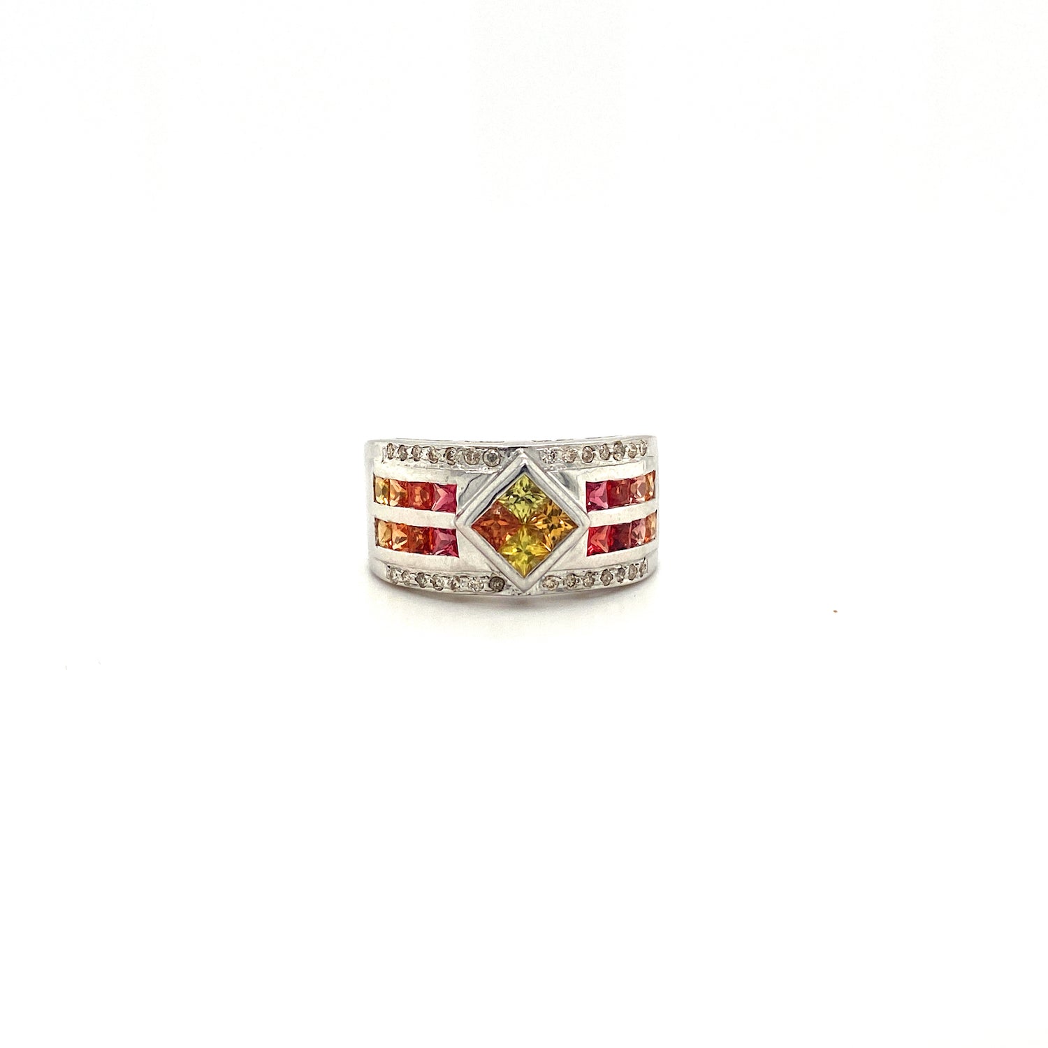 Natural Multi Sapphire and Diamond Gemstone 925 Sterling Silver Ring | Paraiso Jewels