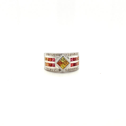 Natural Multi Sapphire and Diamond Gemstone 925 Sterling Silver Ring | Paraiso Jewels