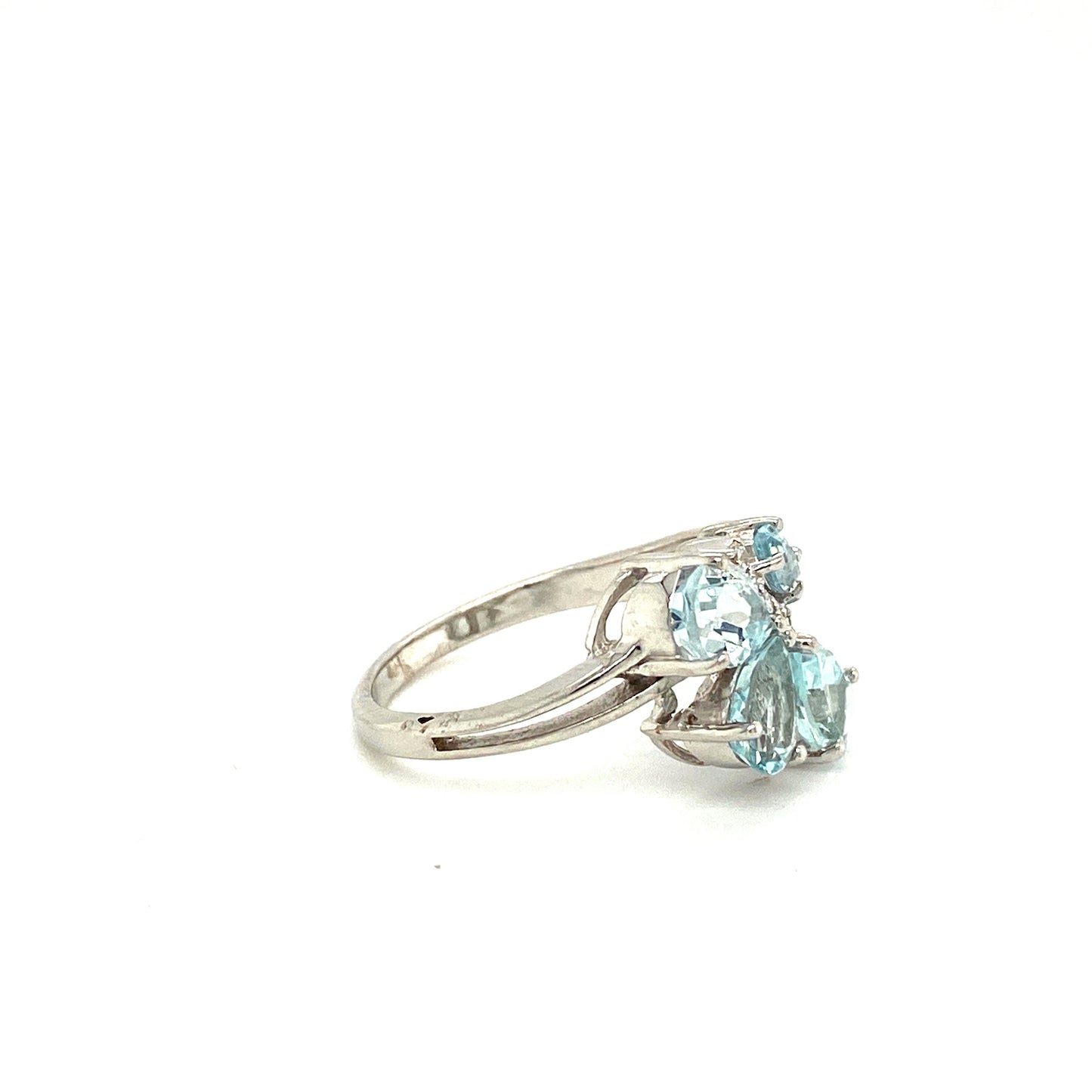 Natural Aquamarine and Diamond Gemstone 925 Sterling Silver Ring - Side View | Paraiso Jewels