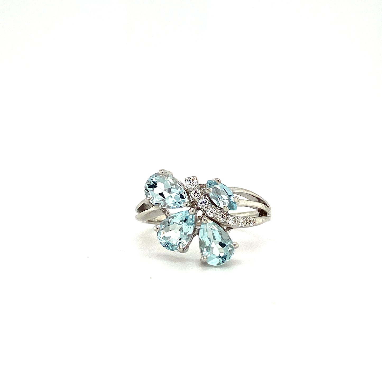 Natural Aquamarine and Diamond Gemstone 925 Sterling Silver Ring | Paraiso Jewels
