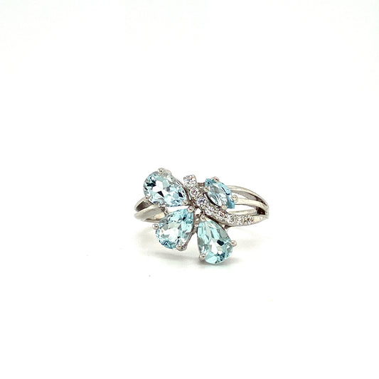 Natural Aquamarine and Diamond Gemstone 925 Sterling Silver Ring | Paraiso Jewels