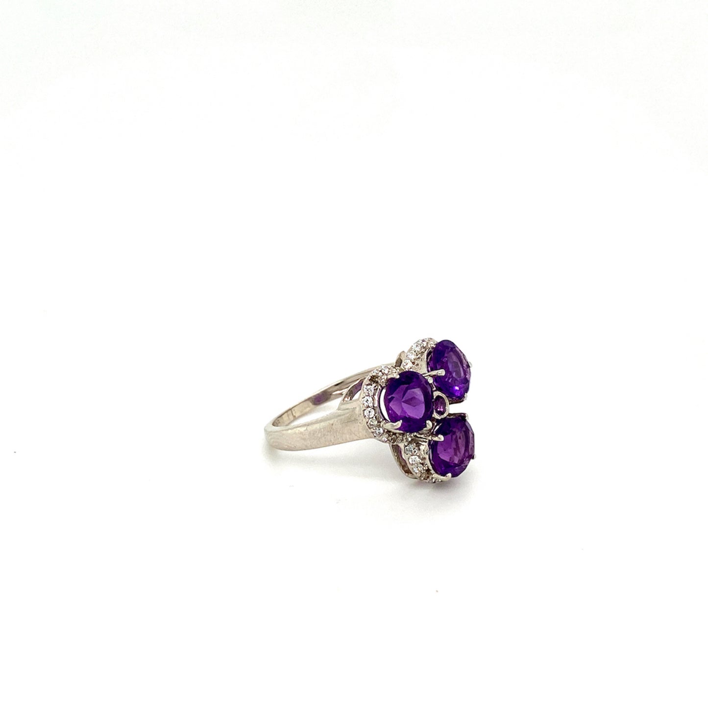 Natural Amethyst and Diamond Gemstone 925 Sterling Silver Ring