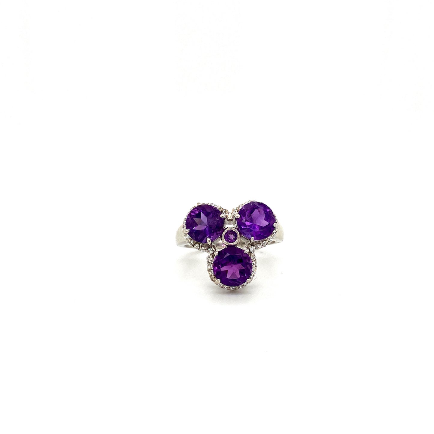 Natural Amethyst and Diamond Gemstone 925 Sterling Silver Ring