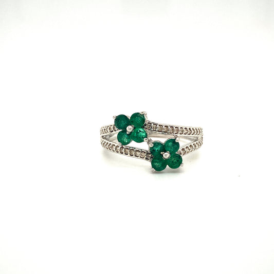 Natural Emerald and Diamond Gemstone 925 Sterling Silver Ring | Paraiso Jewels