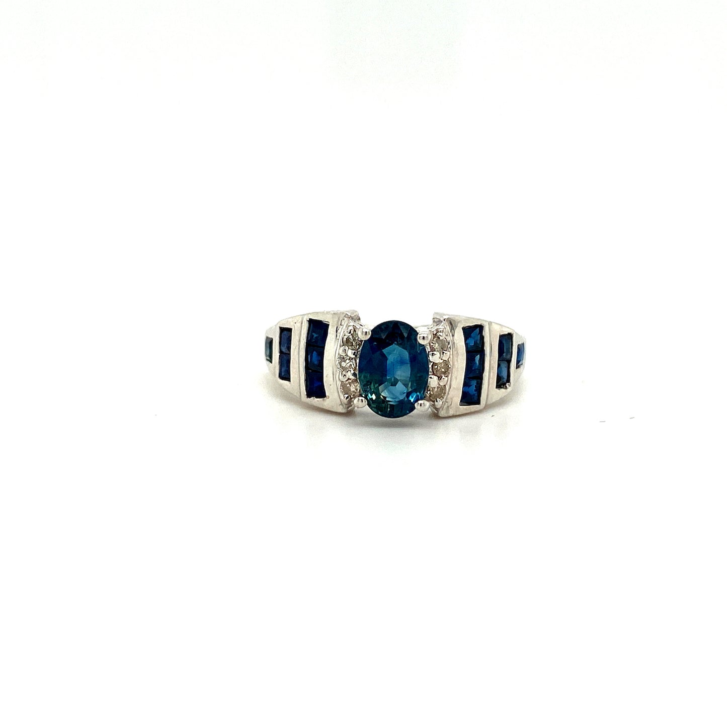 Natural Sapphire and Diamond Gemstone 925 Sterling Silver Ring | Paraiso Jewels
