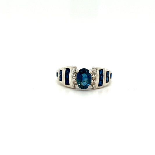 Natural Sapphire and Diamond Gemstone 925 Sterling Silver Ring | Paraiso Jewels