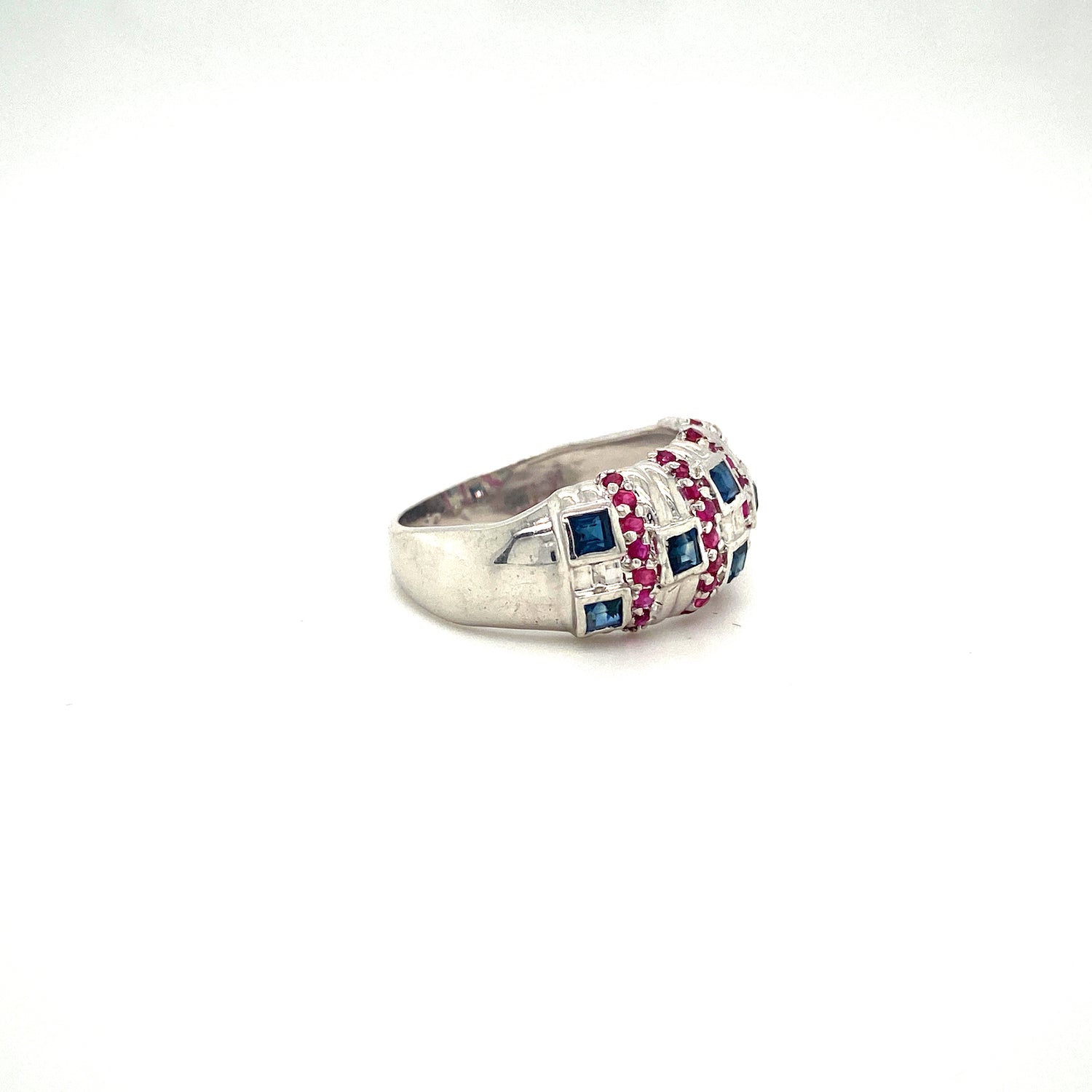 Natural Sapphire Ruby Diamond Gemstone 925 Sterling Silver Ring - Side View | Paraiso Jewels