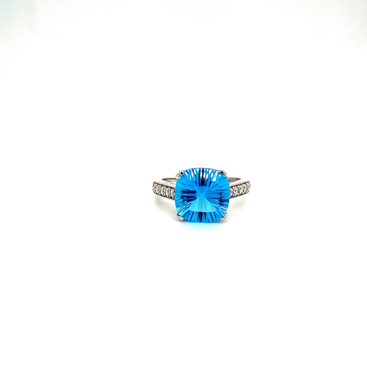 Natural Blue Topaz and Diamond Gemstone 925 Sterling Silver Ring | Paraiso Jewels