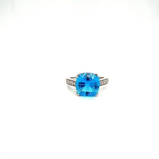 Natural Blue Topaz and Diamond Gemstone 925 Sterling Silver Ring | Paraiso Jewels
