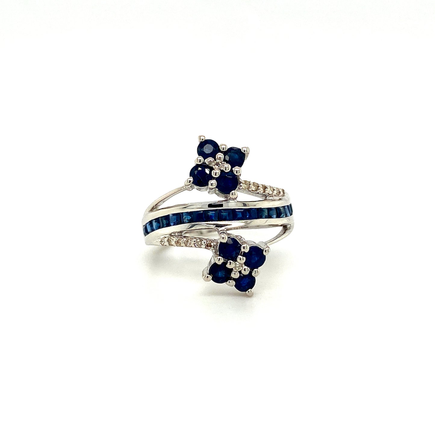 Natural Sapphire and Diamond Gemstone 925 Sterling Silver Ring | Paraiso Jewels