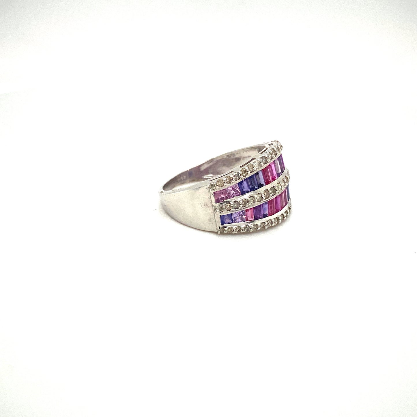 Natural Multi Sapphire and Diamond Gemstone 925 Sterling Silver Ring - Side View | Paraiso Jewels