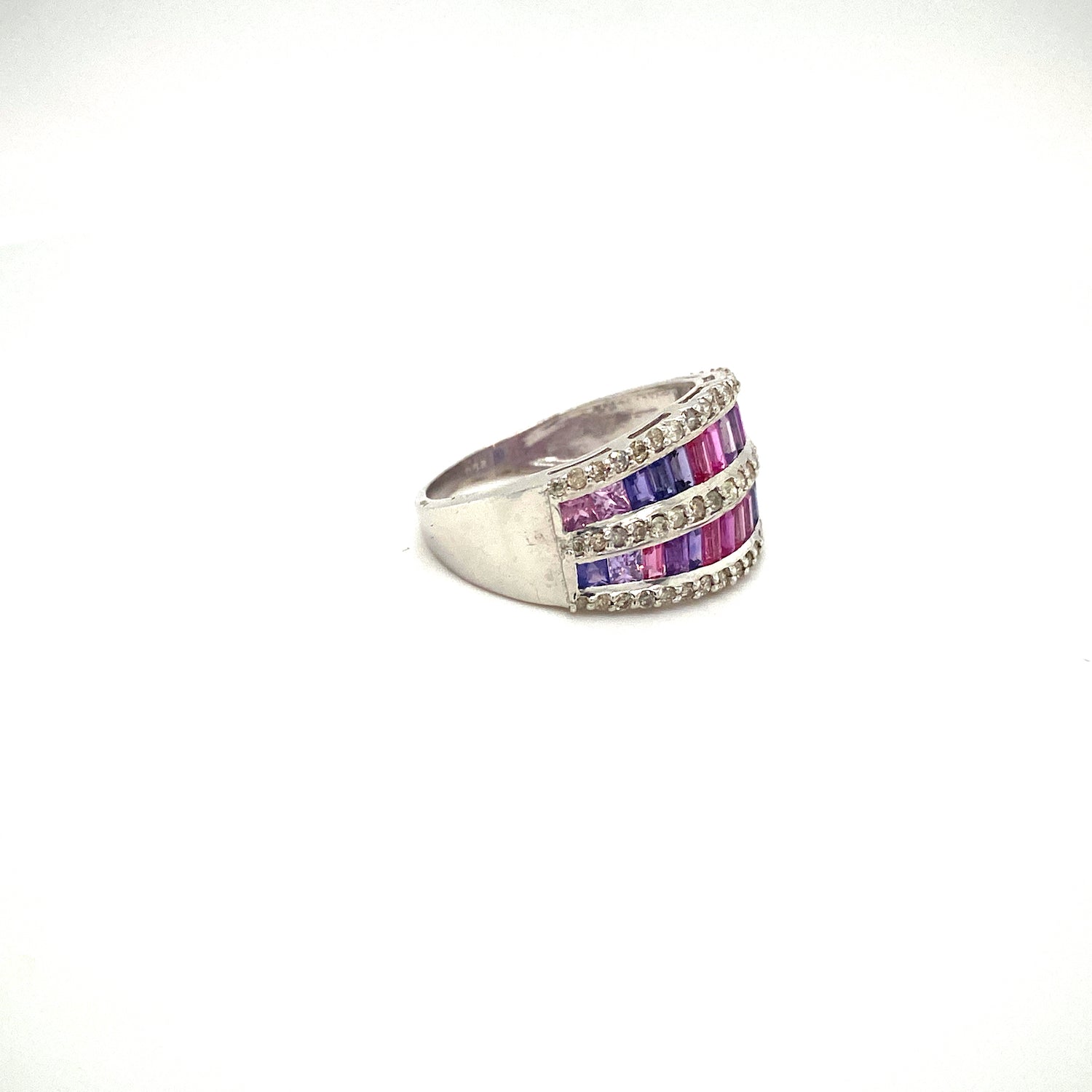 Natural Multi Sapphire and Diamond Gemstone 925 Sterling Silver Ring - Side View | Paraiso Jewels
