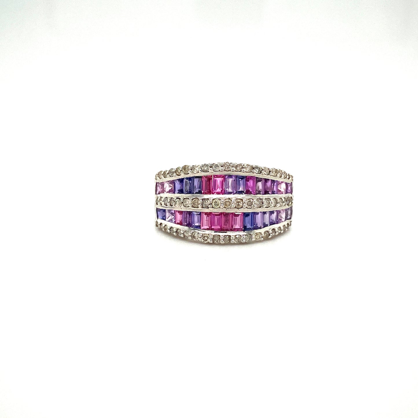 Natural Multi Sapphire and Diamond Gemstone 925 Sterling Silver Ring | Paraiso Jewels