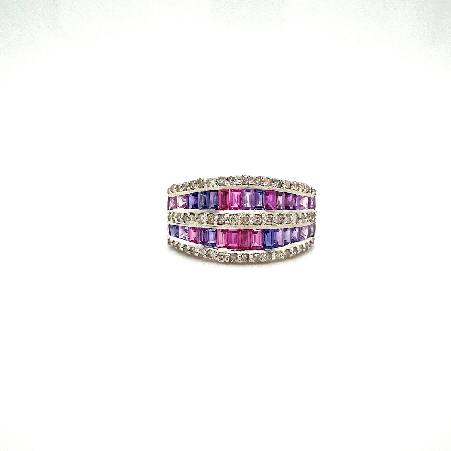 Natural Multi Sapphire and Diamond Gemstone 925 Sterling Silver Ring | Paraiso Jewels