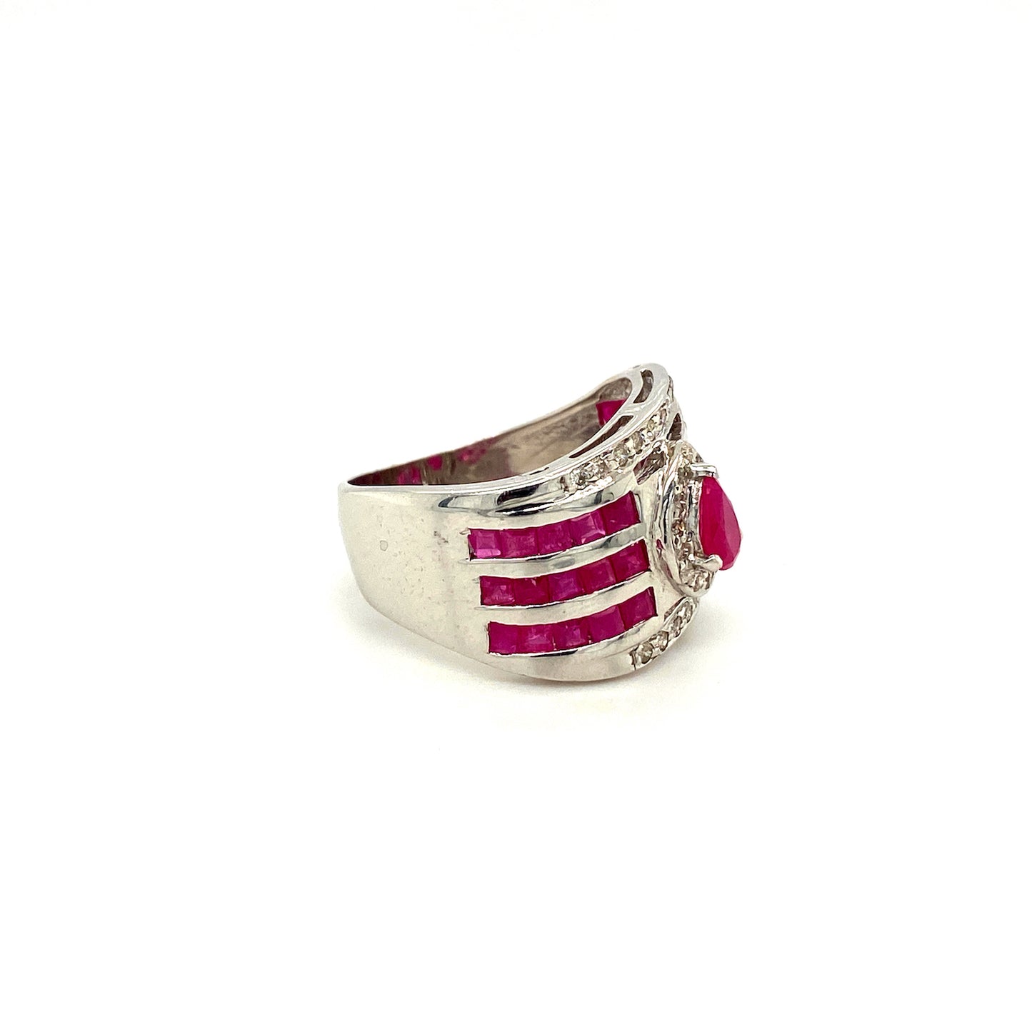 Natural Ruby and Diamond Gemstone 925 Sterling Silver Ring - Side View | Paraiso Jewels