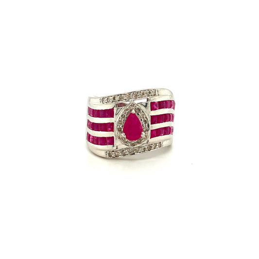 Natural Ruby and Diamond Gemstone 925 Sterling Silver Ring | Paraiso Jewels