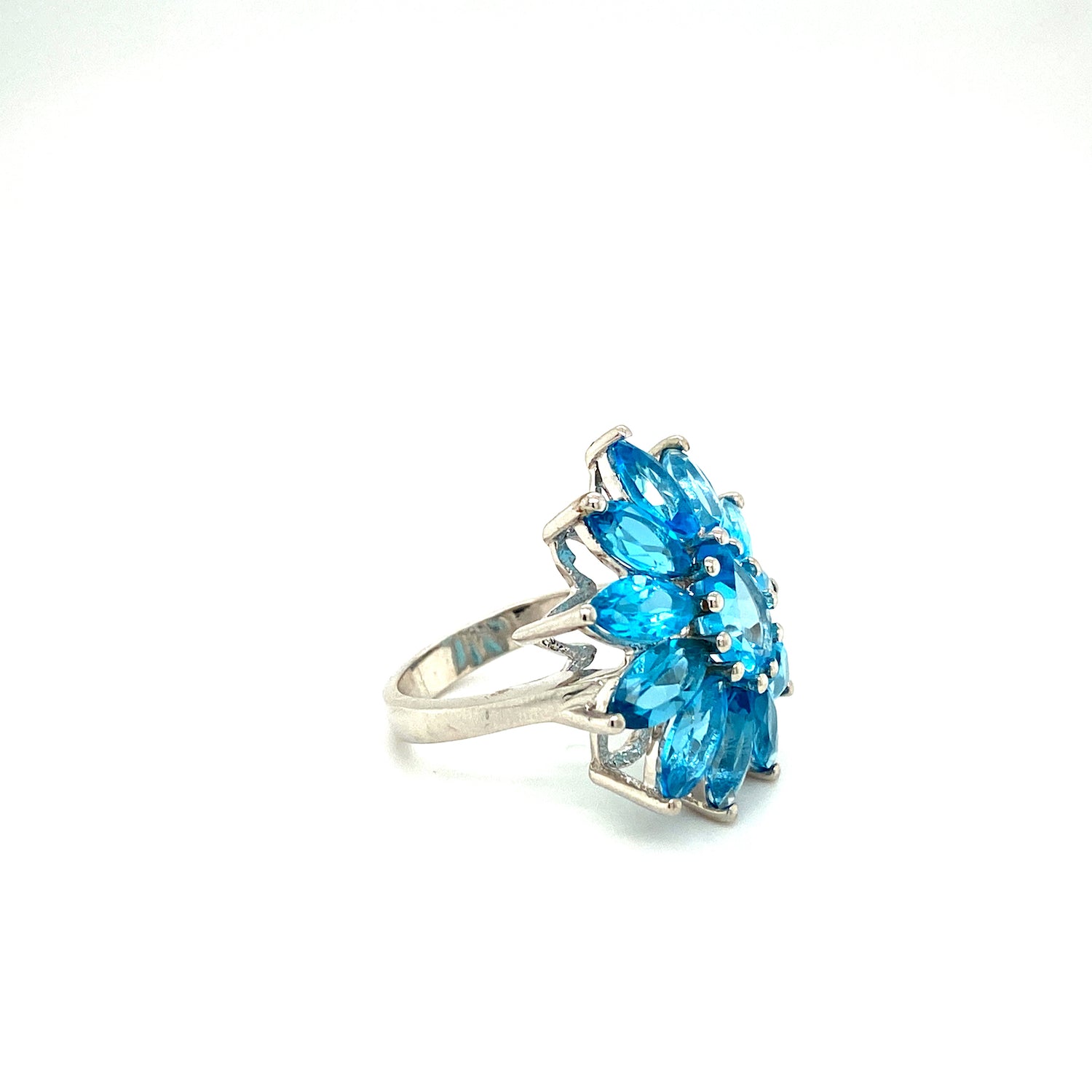 Natural Blue Topaz Gemstone 925 Sterling Silver Ring - Side View | Paraiso Jewels