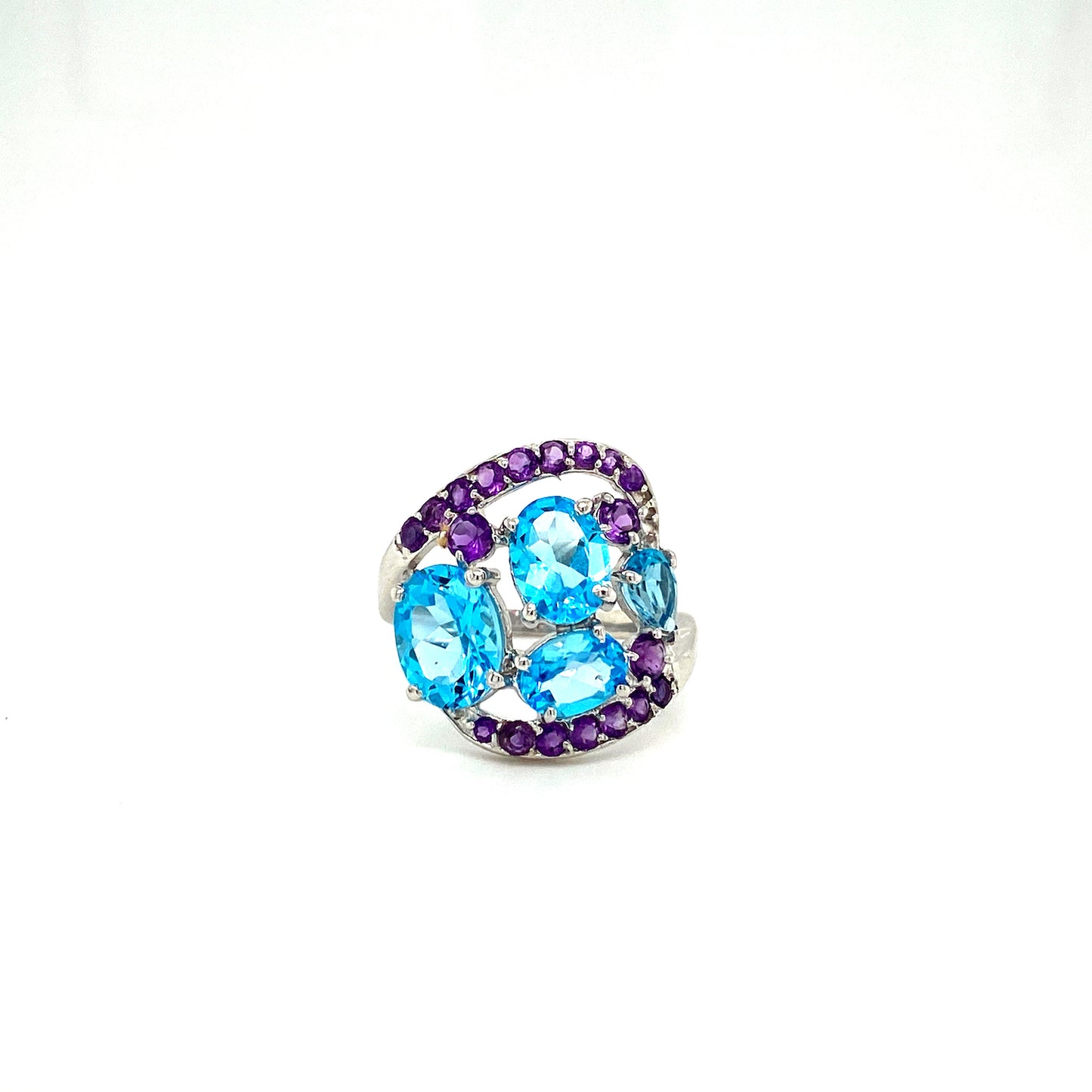 Natural Blue Topaz Amethyst Gemstone 925 Sterling Silver Ring | Paraiso Jewels