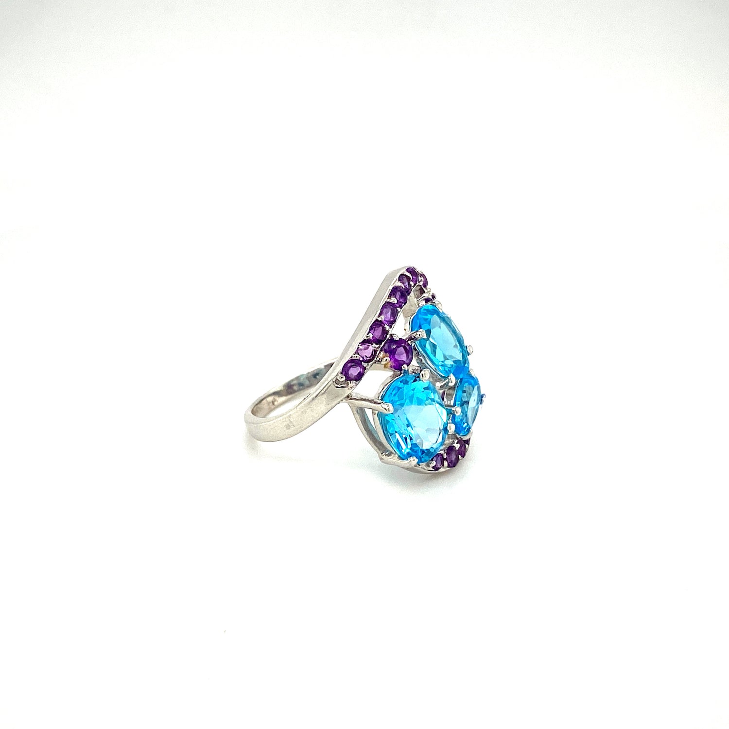 Natural Blue Topaz and Amethyst Gemstone 925 Sterling Silver Ring | Paraiso Jewels