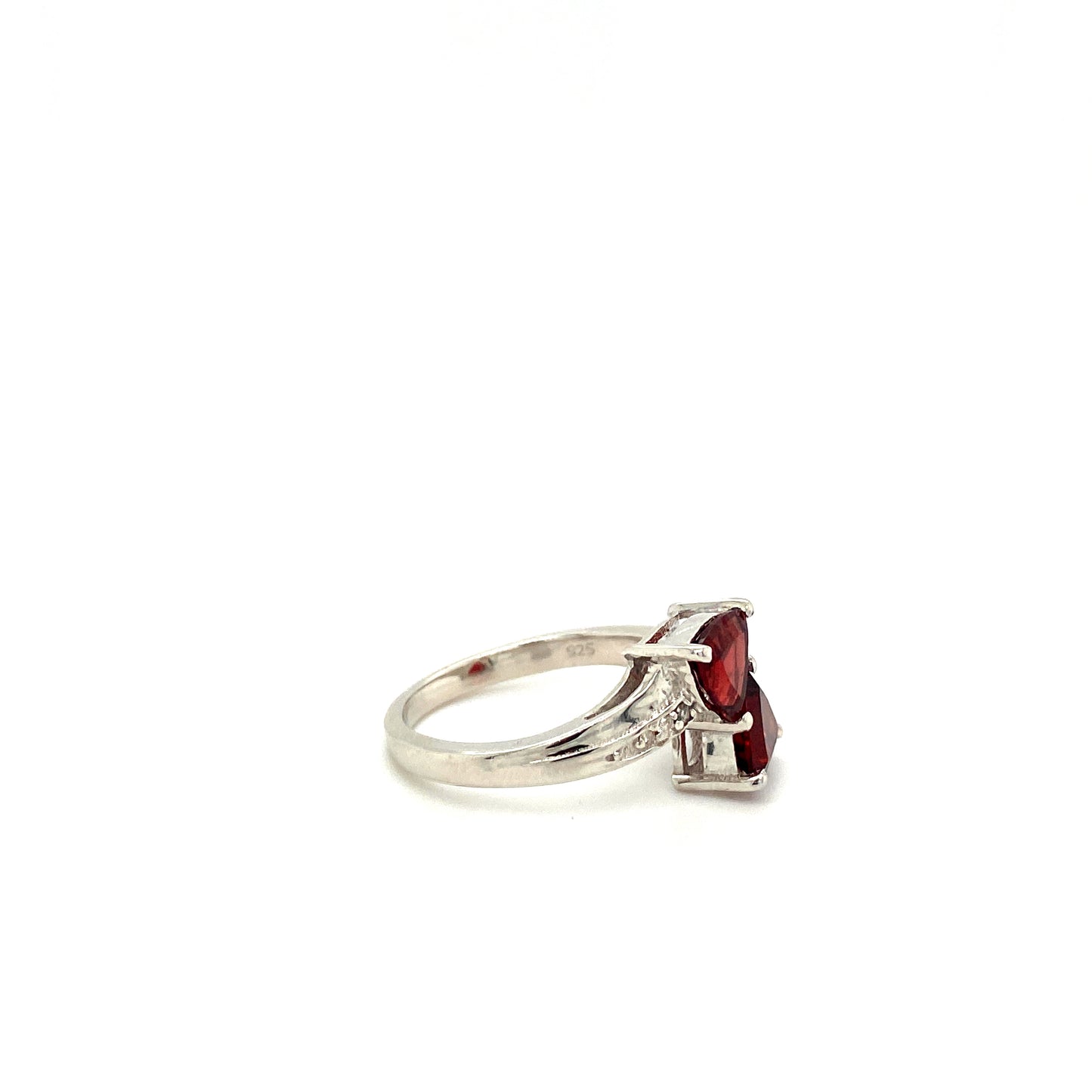 Natural Garnet and Diamond Gemstone 925 Sterling Silver Ring - Side View | Paraiso Jewels