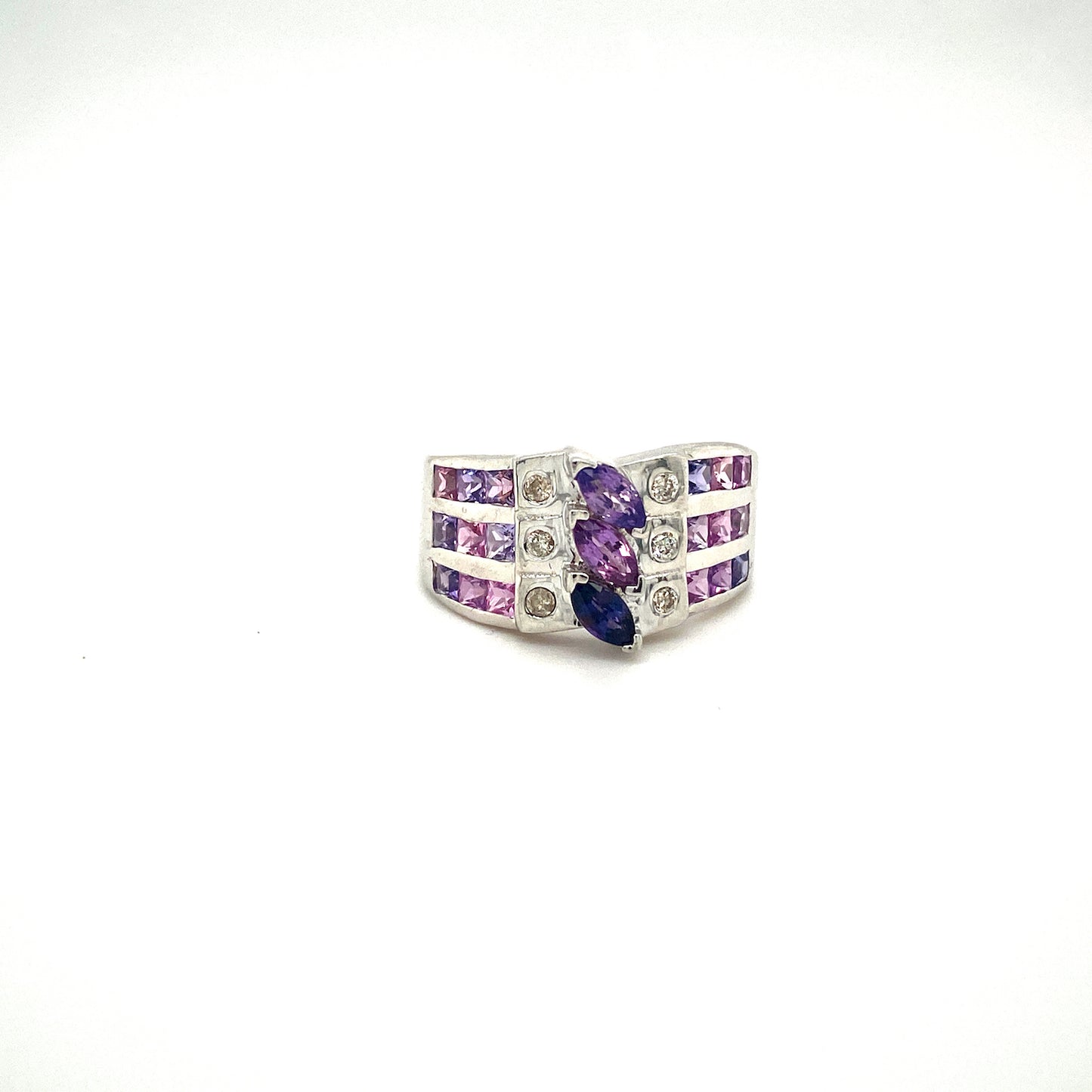 Natural Multi Sapphire and Diamond Gemstone 925 Sterling Silver Ring | Paraiso Jewels