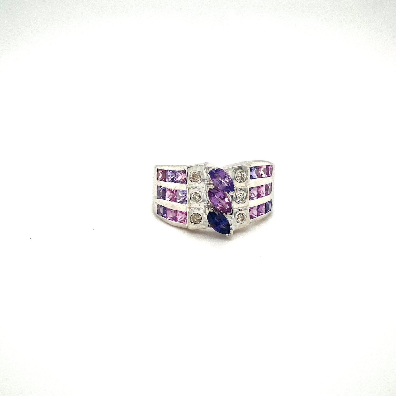 Natural Multi Sapphire and Diamond Gemstone 925 Sterling Silver Ring | Paraiso Jewels
