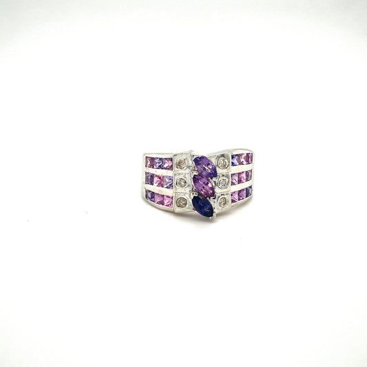Natural Multi Sapphire and Diamond Gemstone 925 Sterling Silver Ring | Paraiso Jewels