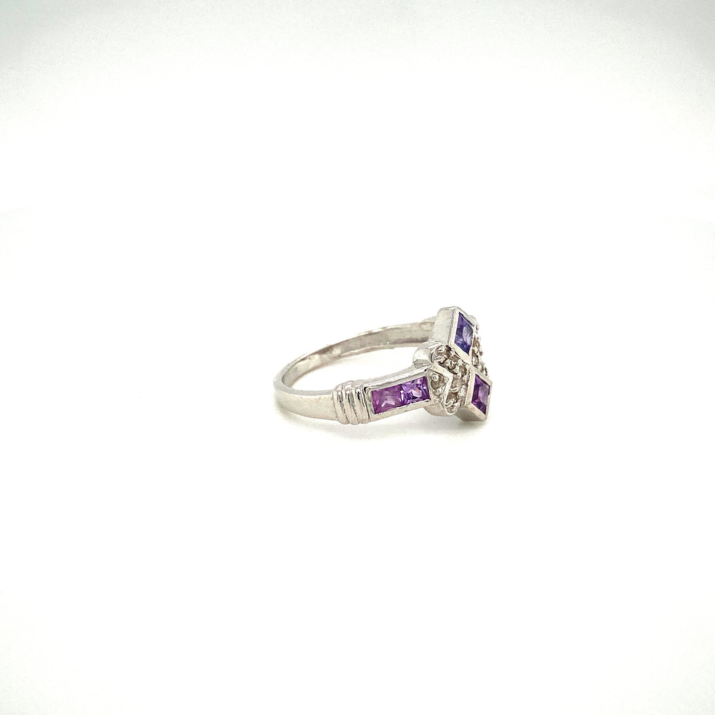 Natural Multi Sapphire and Diamond Gemstone 925 Sterling Silver Ring - Side View | Paraiso Jewels