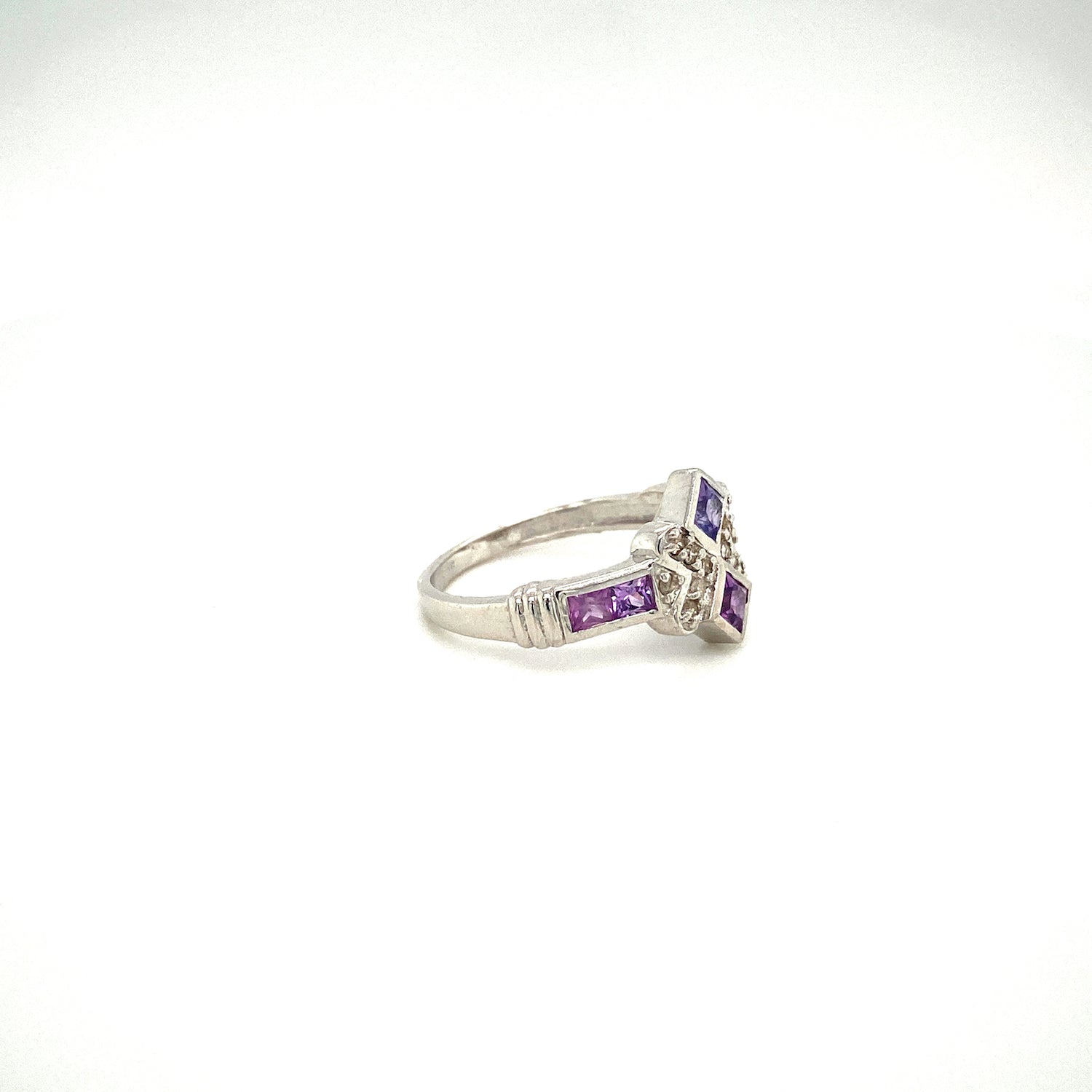 Natural Multi Sapphire and Diamond Gemstone 925 Sterling Silver Ring - Side View | Paraiso Jewels