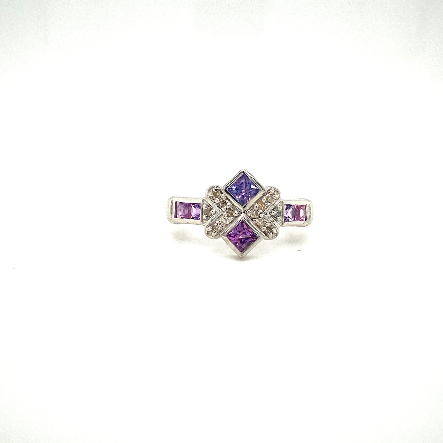 Natural Multi Sapphire and Diamond Gemstone 925 Sterling Silver Ring | Paraiso Jewels