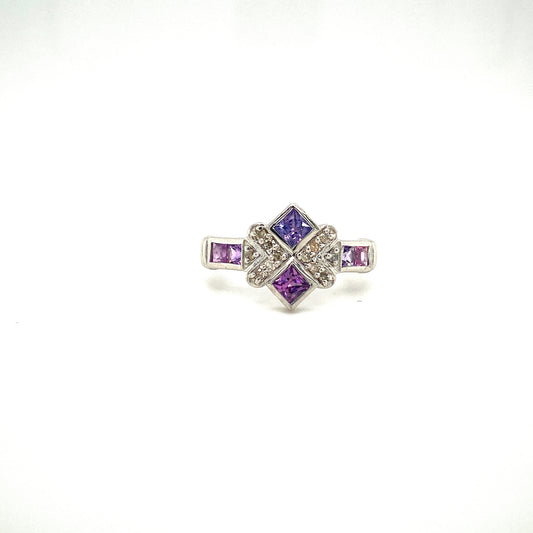 Natural Multi Sapphire and Diamond Gemstone 925 Sterling Silver Ring | Paraiso Jewels