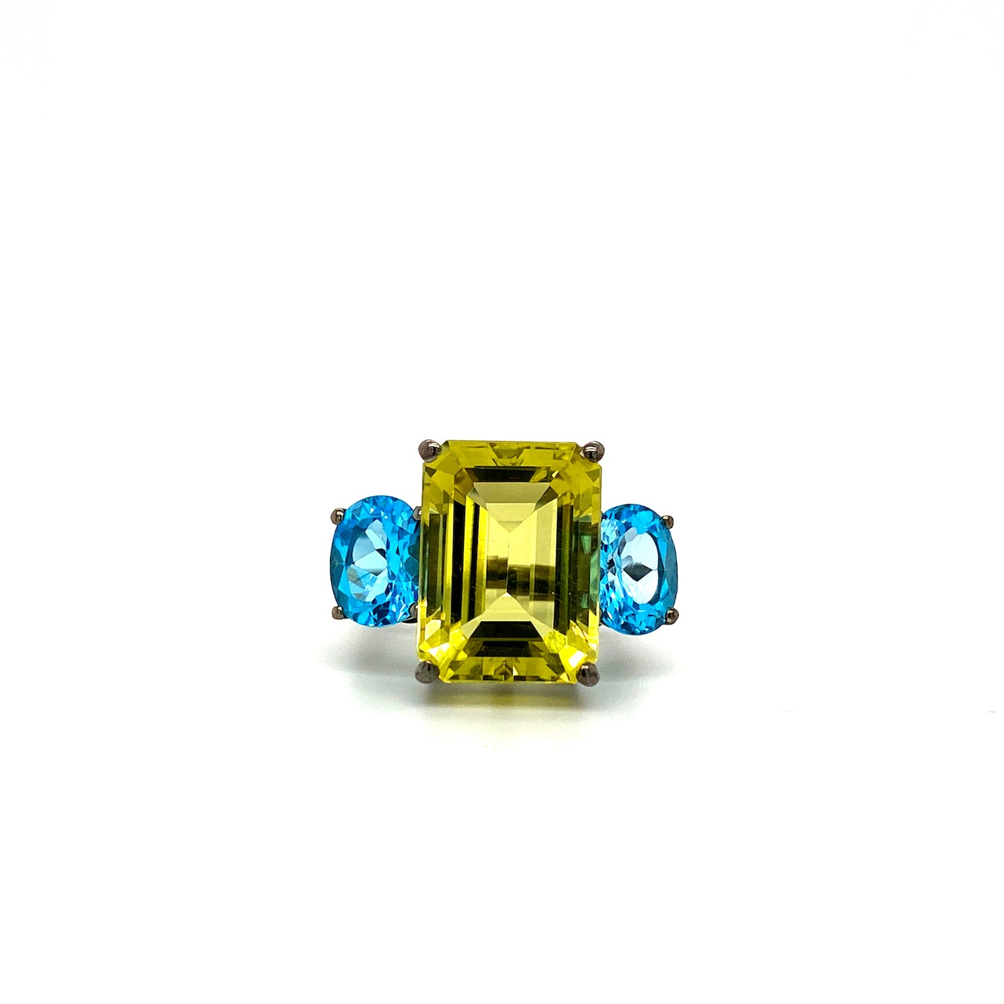 Natural Lemon Topaz and Blue Topaz Gemstone 925 Sterling Silver Ring | Paraiso Jewels