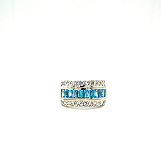 Natural Blue Topaz Diamond Gemstone 925 Sterling Silver Ring | Paraiso Jewels