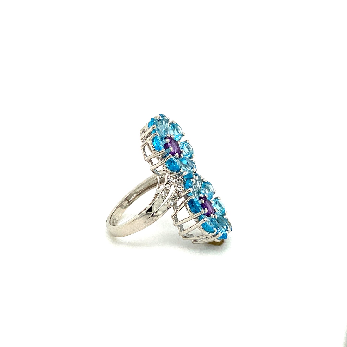 Natural Blue Topaz and Amethyst Gemstone 925 Sterling Silver Ring - Side View | Paraiso Jewels