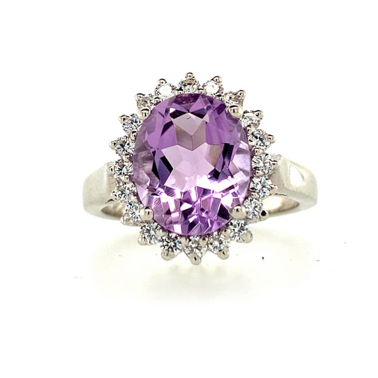 Natural Amethyst Gemstone and Diamond 925 Sterling Silver Ring | Paraiso Jewels