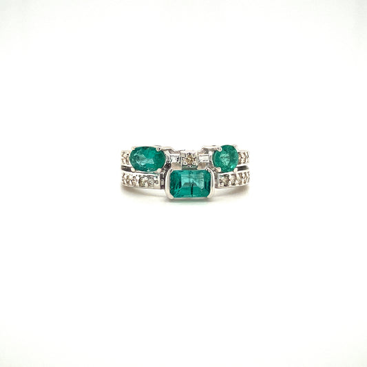 Natural Emerald and Diamond Gemstone 925 Sterling Silver Ring | Paraiso Jewels