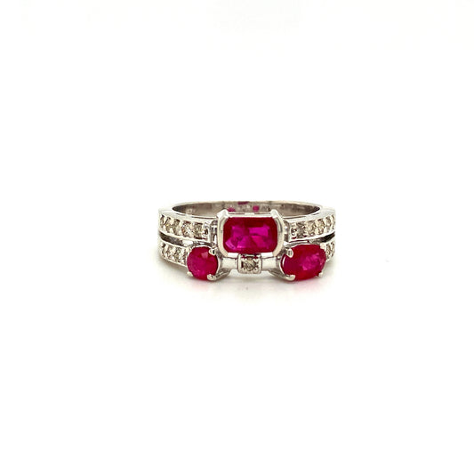 Natural Ruby and Diamond Gemstone 925 Sterling Silver Ring | Paraiso Jewels