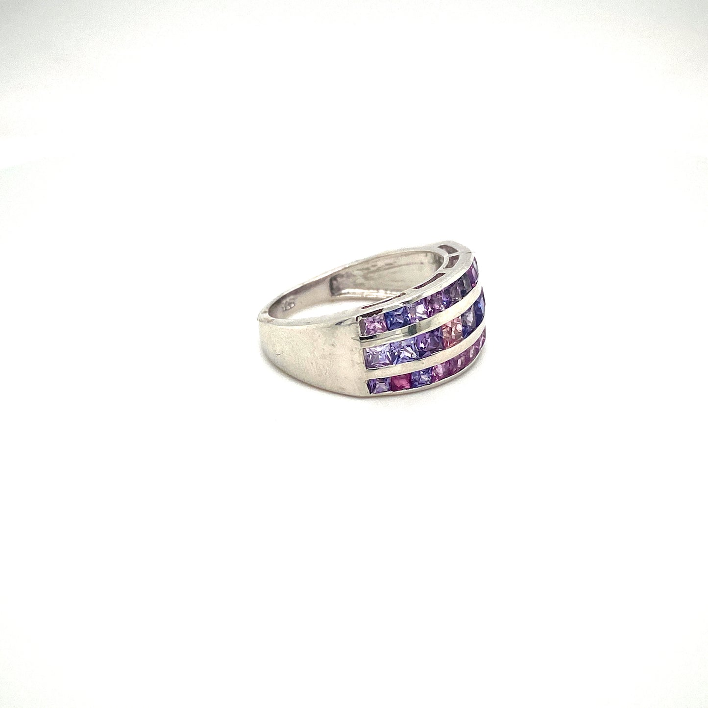 Natural Multi Sapphire Gemstone 925 Sterling Silver Ring - Side View | Paraiso Jewels