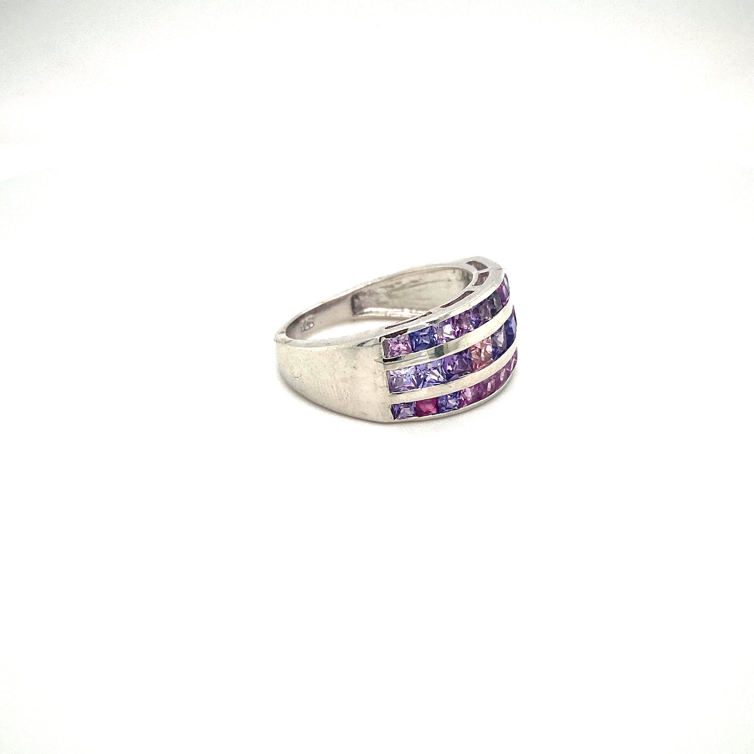 Natural Multi Sapphire Gemstone 925 Sterling Silver Ring - Side View | Paraiso Jewels