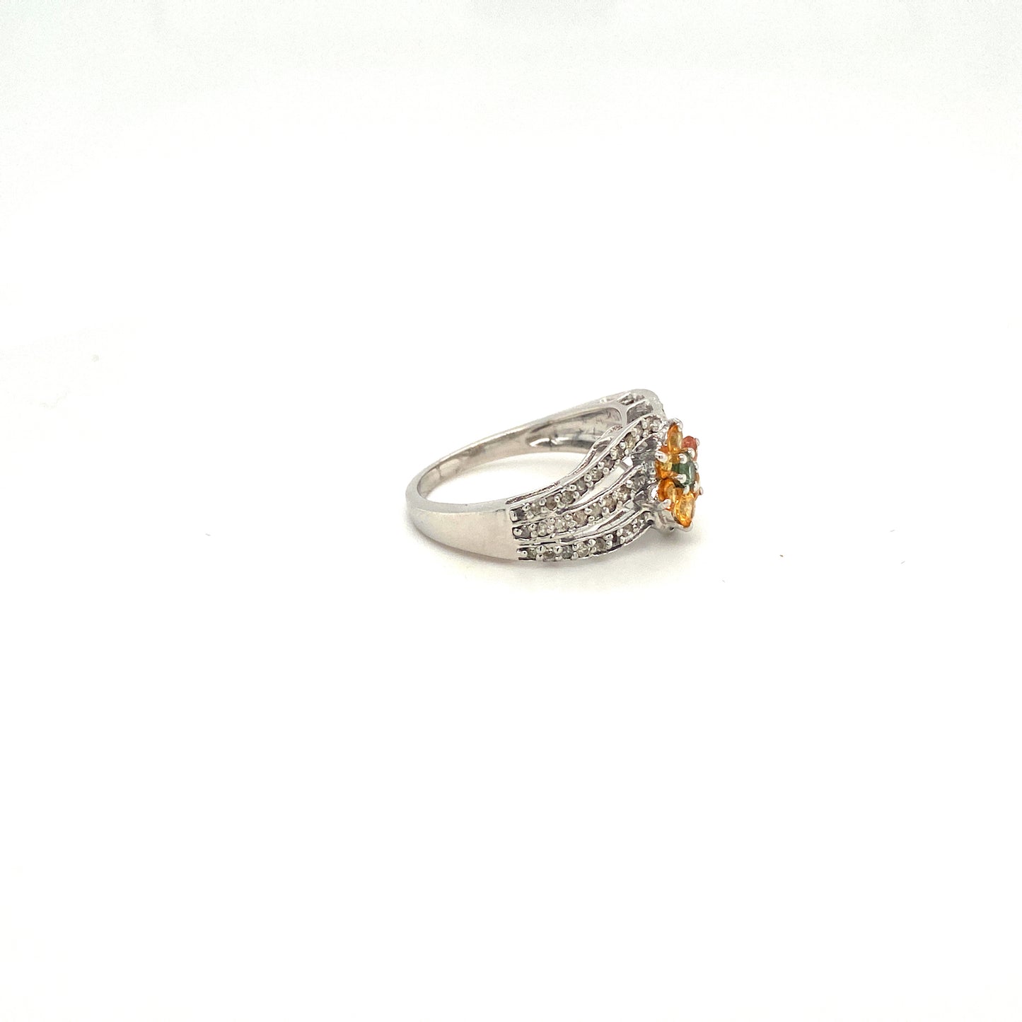 Natural Multi Sapphire and Diamond Gemstone 925 Sterling Silver Ring - Side View | Paraiso Jewels