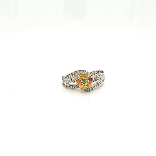 Natural Multi Sapphire and Diamond Gemstone 925 Sterling Silver Ring | Paraiso Jewels