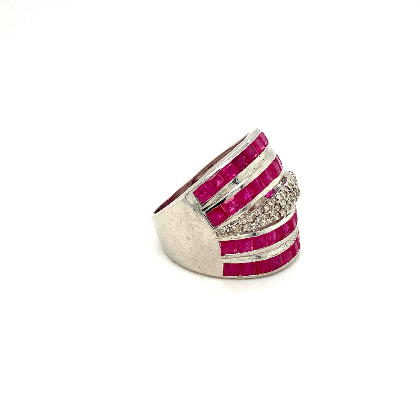 Natural Ruby and Diamond Gemstone 925 Sterling Silver Ring - Side View | Paraiso Jewels