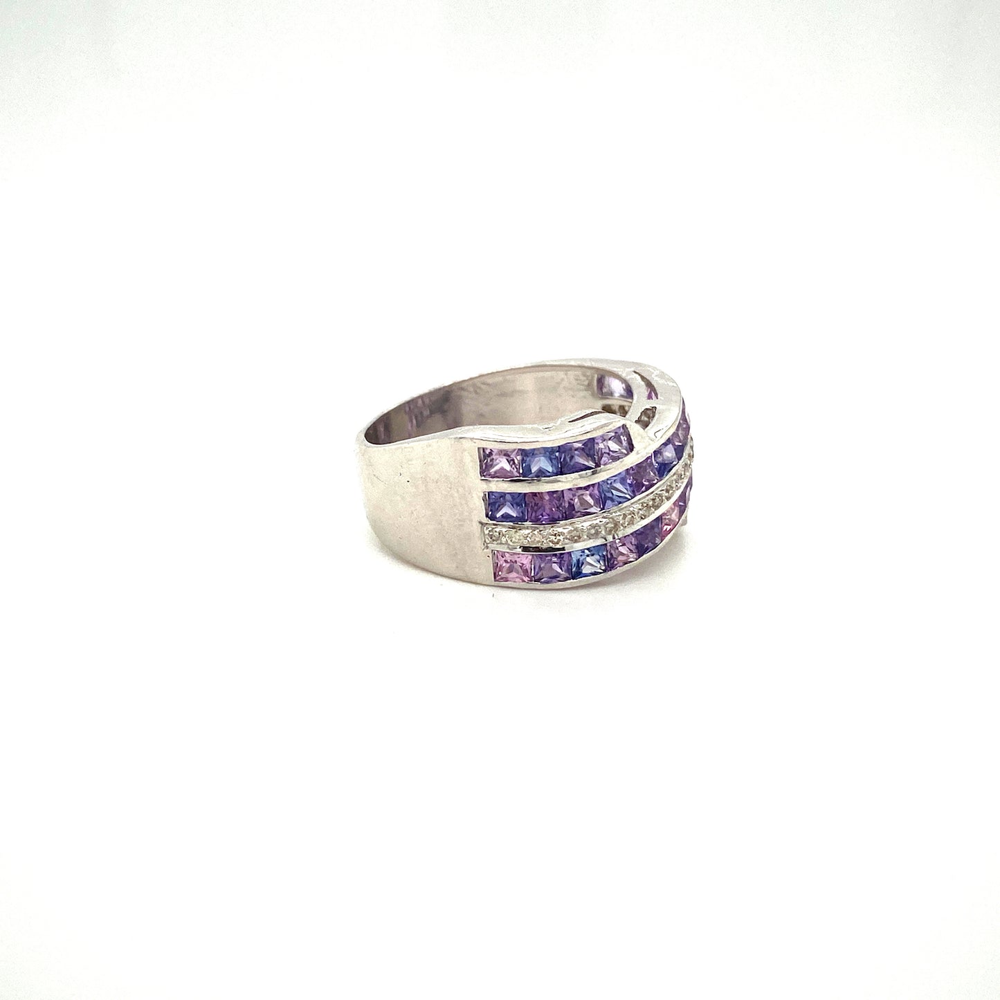 Natural Multi Sapphire Gemstone 925 Sterling Silver Ring - Side View | Paraiso Jewels