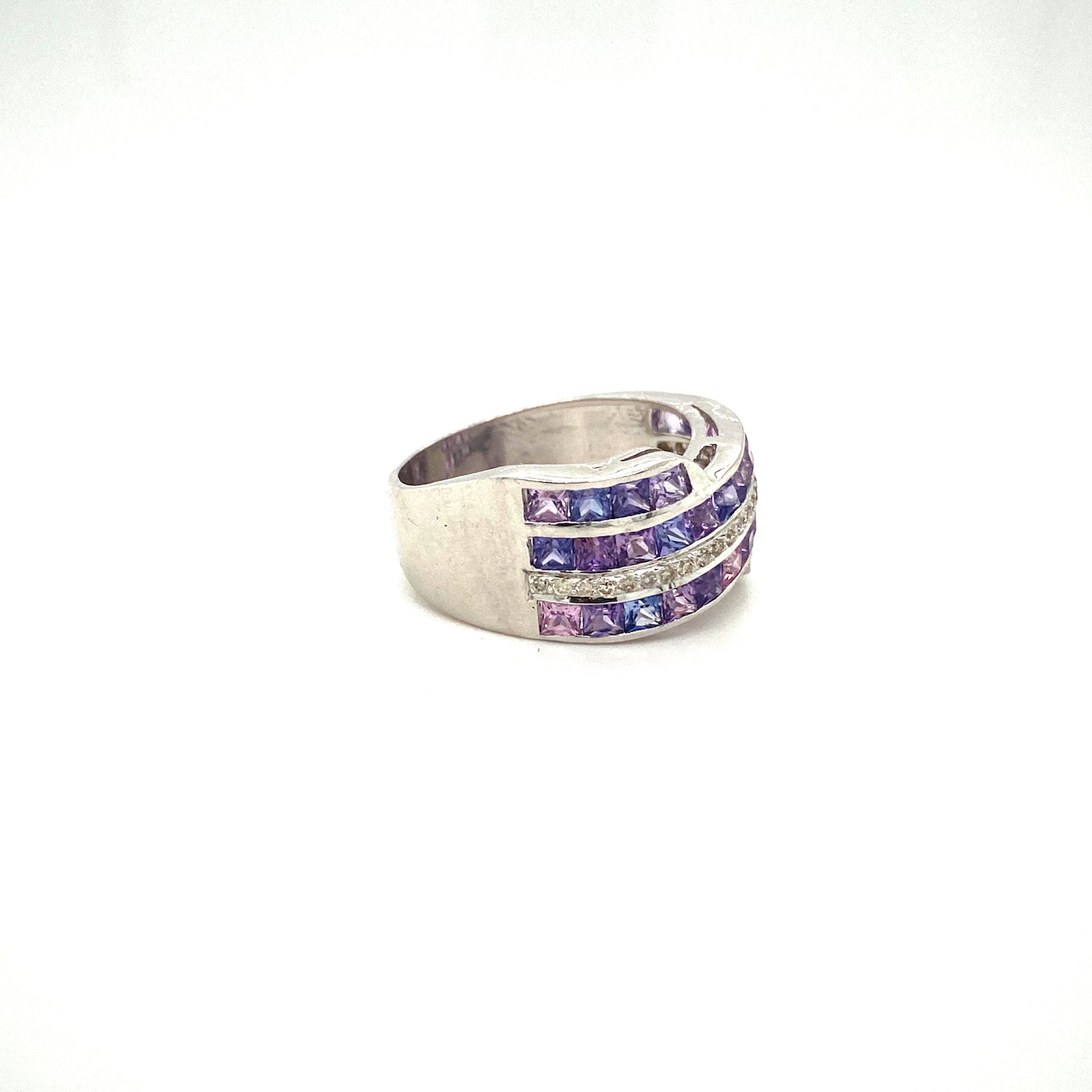 Natural Multi Sapphire Gemstone 925 Sterling Silver Ring - Side View | Paraiso Jewels