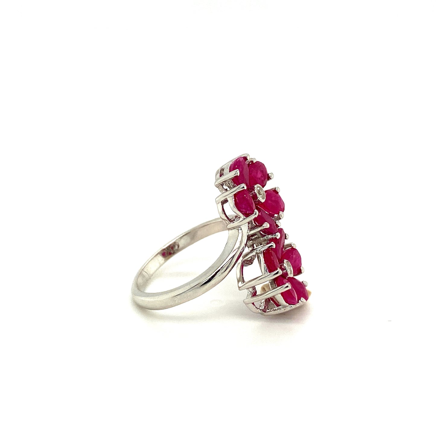 Natural Ruby and Diamond Gemstone 925 Sterling Silver Ring - Side View | Paraiso Jewels