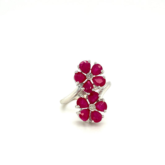 Natural Ruby and Diamond Gemstone 925 Sterling Silver Ring | Paraiso Jewels