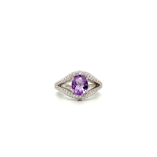 Natural Amethyst Diamond Evil Eye Gemstone 925 Sterling Silver Ring | Paraiso Jewels